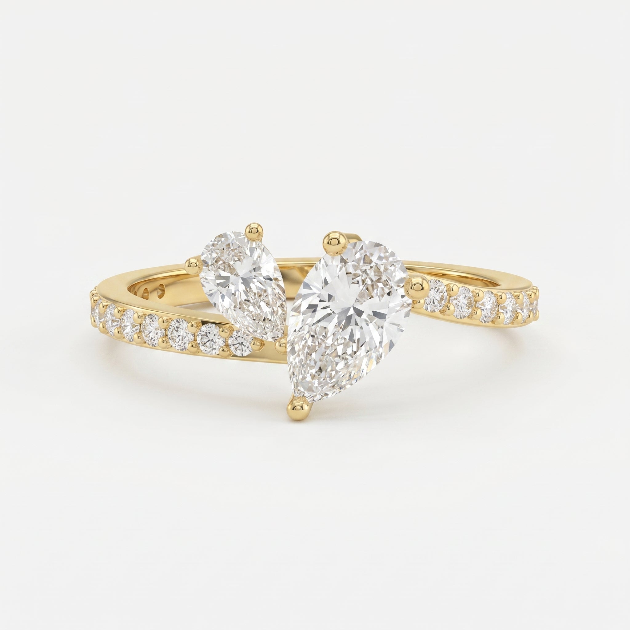 Two-Stone Pear Shaped Diamond Bypass Side Stone Engagement Ring 