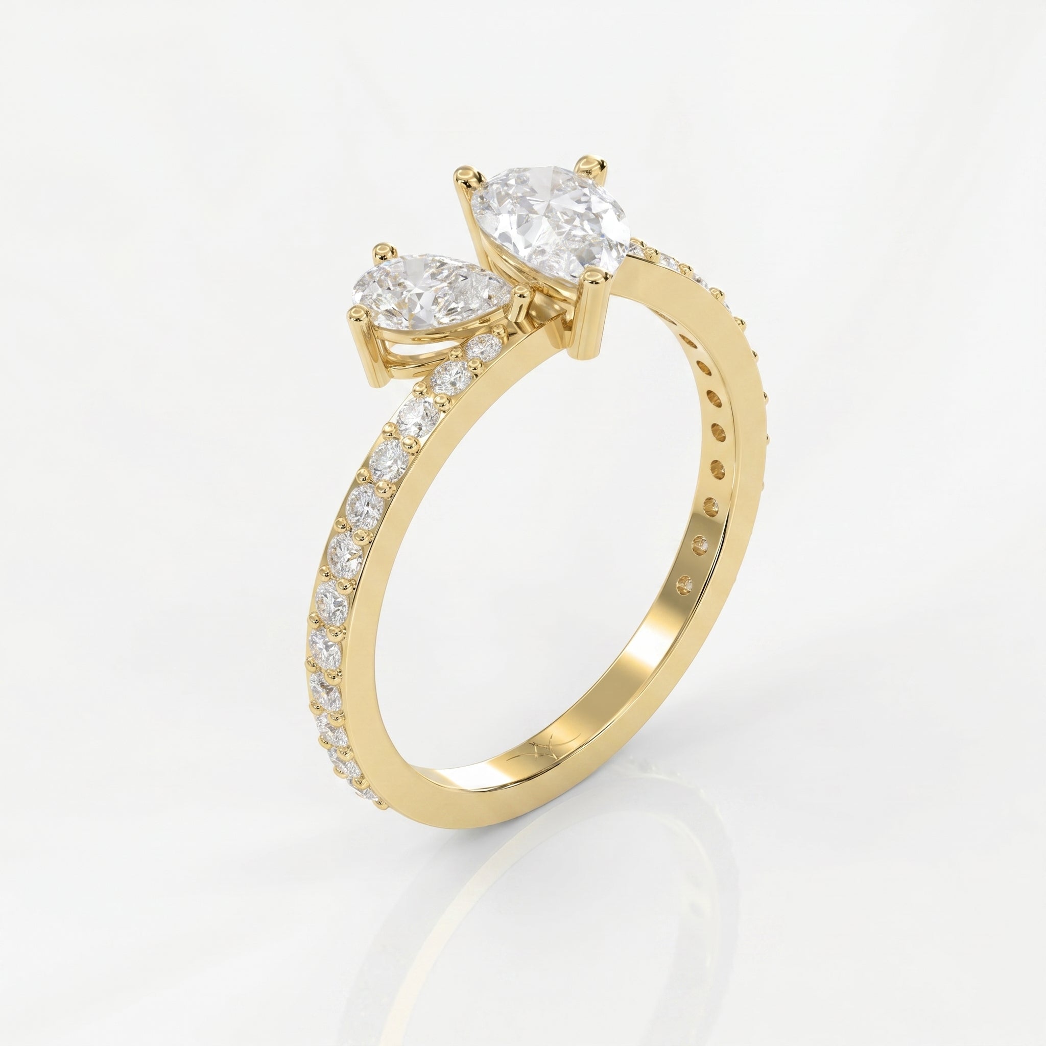 Two-Stone Pear Shaped Diamond Bypass Side Stone Engagement Ring 