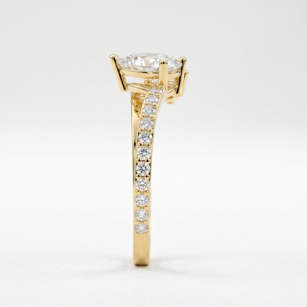 Two-Stone Pear Shaped Diamond Bypass Side Stone Engagement Ring 