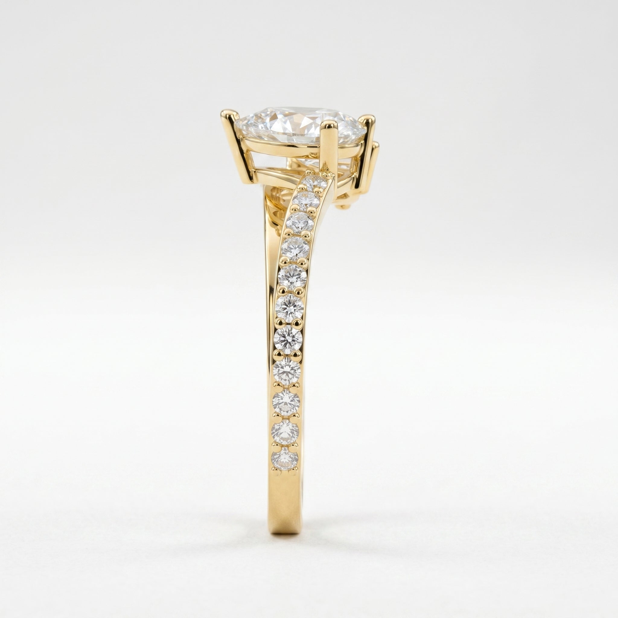 Two-Stone Pear Shaped Diamond Bypass Side Stone Engagement Ring 