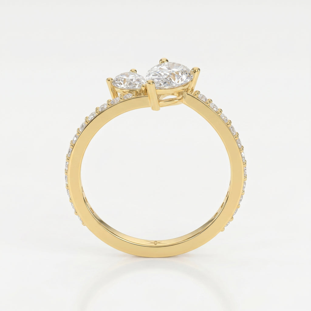 Two-Stone Pear Shaped Diamond Bypass Side Stone Engagement Ring 