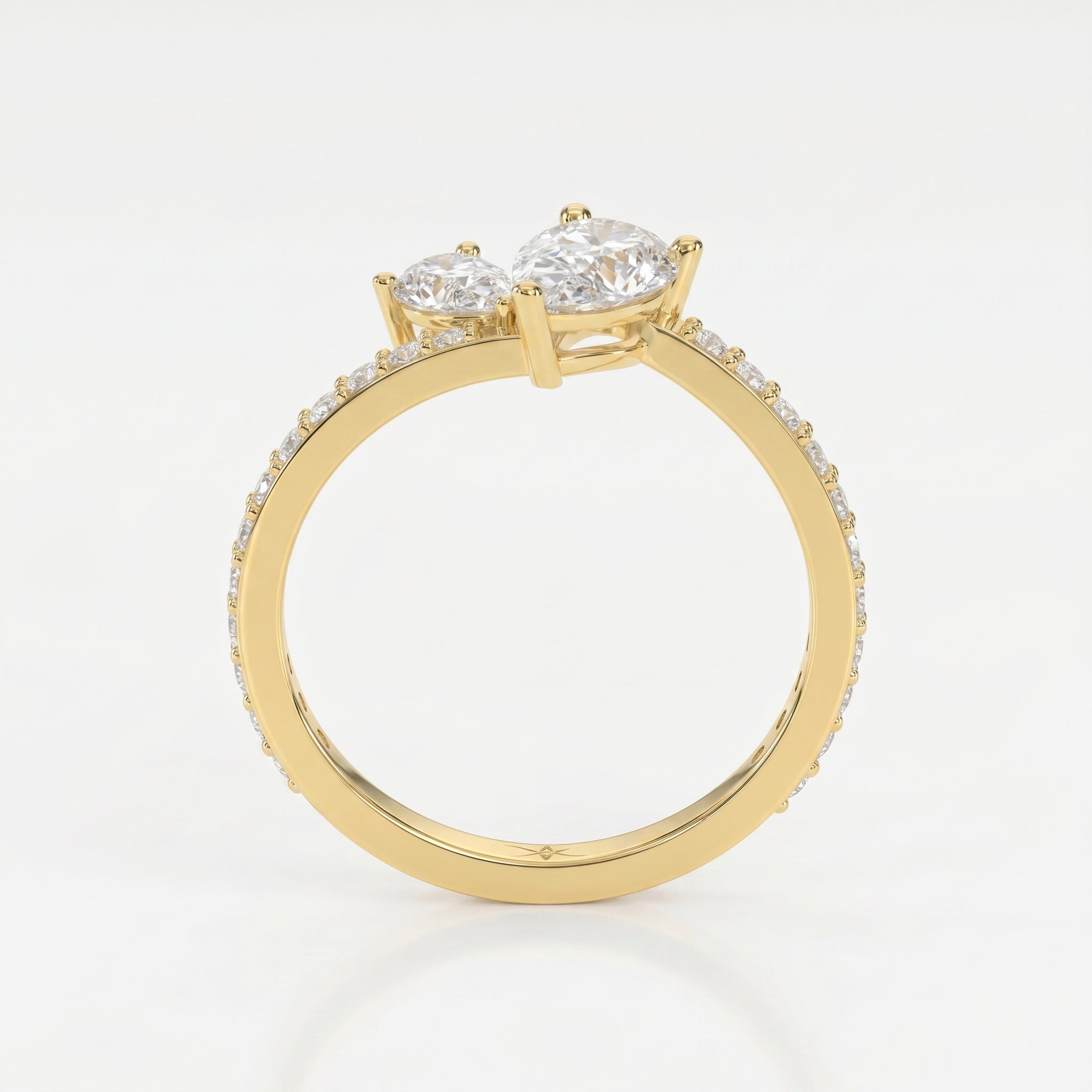 Two-Stone Pear Shaped Diamond Bypass Side Stone Engagement Ring 