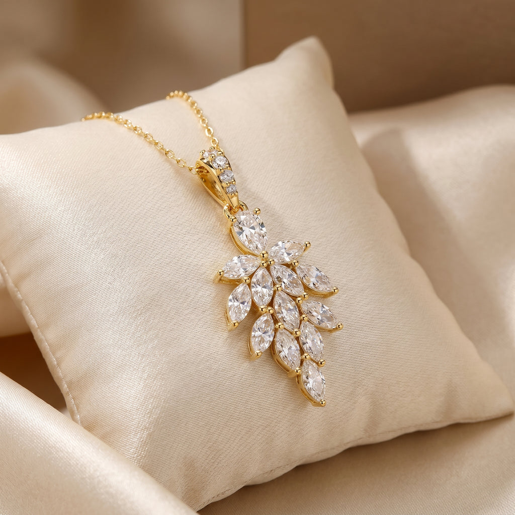 Marquise & Pear Cut Diamond Floral Pendant Necklace