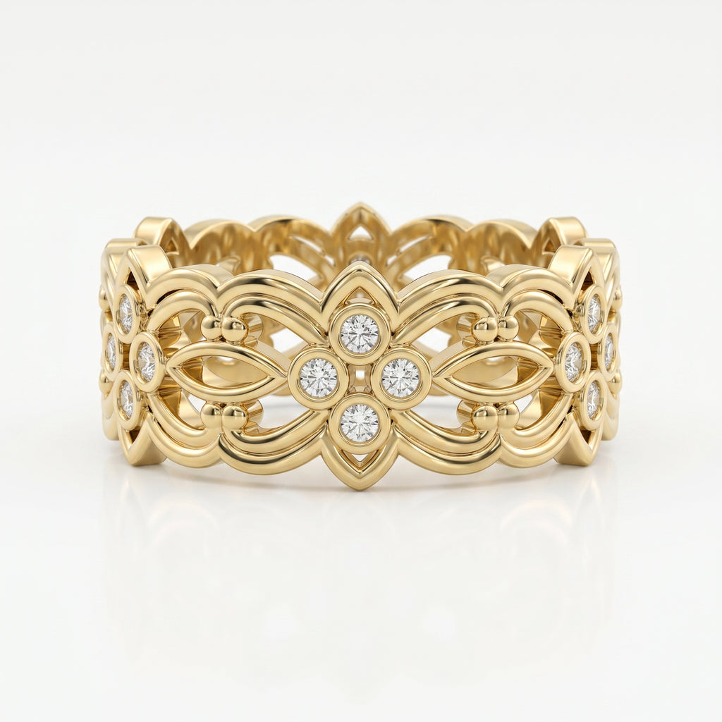 Floral Diamond Wide Diamond Band