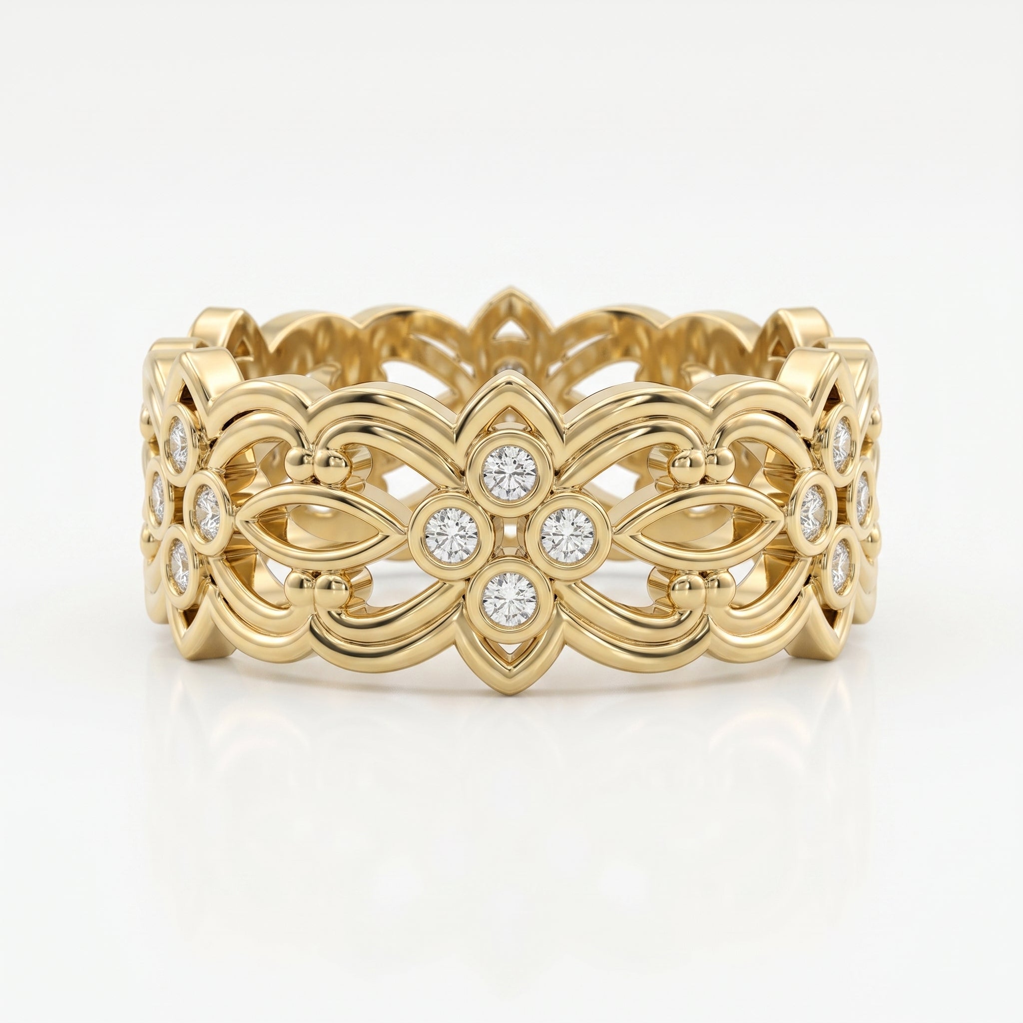 Floral Diamond Wide Vintage Band ( 0.20 - 0.30 ct. )