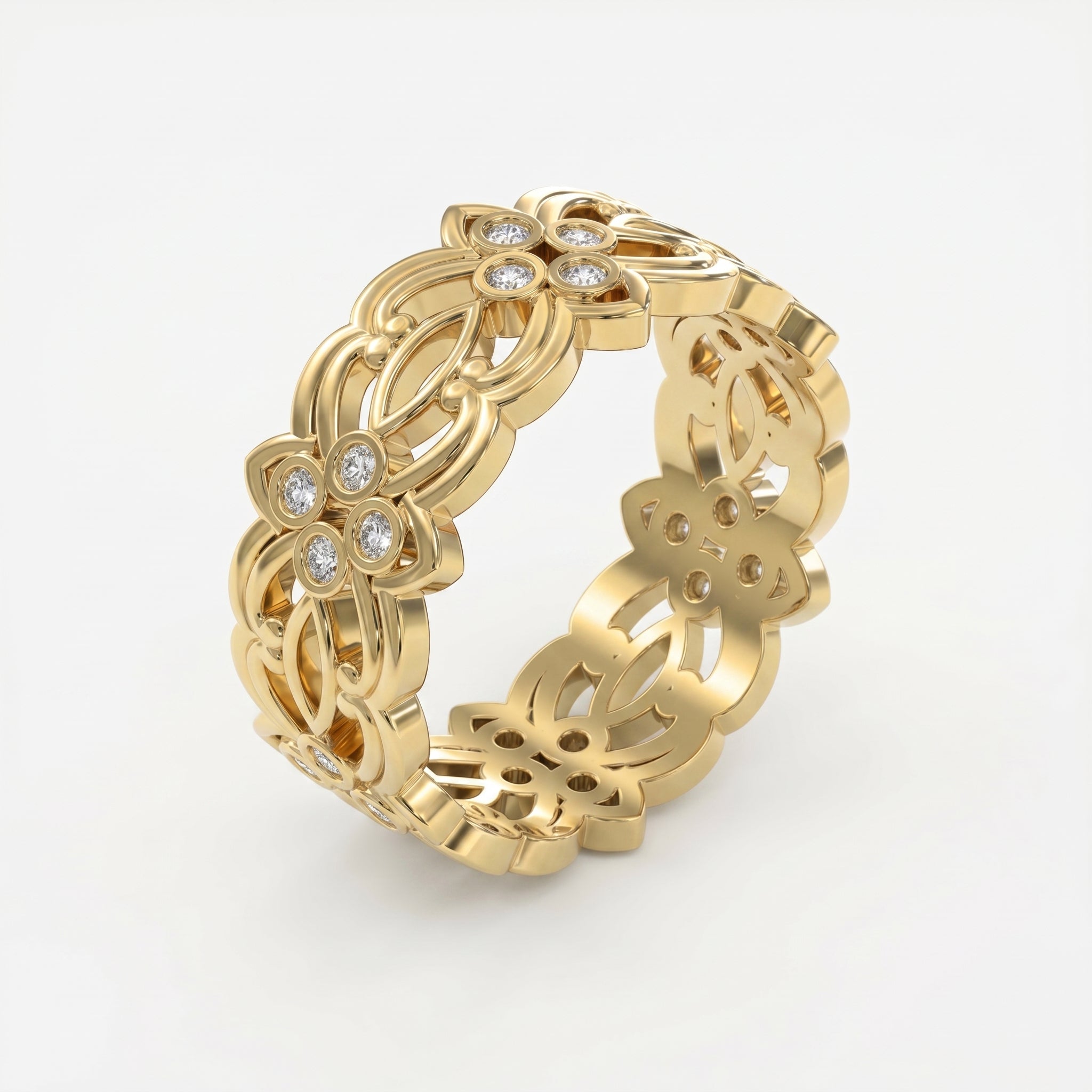 Floral Diamond Wide Diamond Band