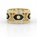 Wide Round Diamond Band with Black Enamel Ring