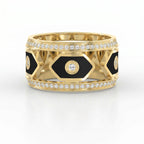 Wide Round Diamond Band with Black Enamel Ring