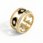 Wide Round Diamond Band with Black Enamel Ring