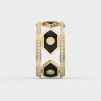 Wide Round Diamond Band with Black Enamel Ring