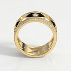 Wide Round Diamond Band with Black Enamel Ring