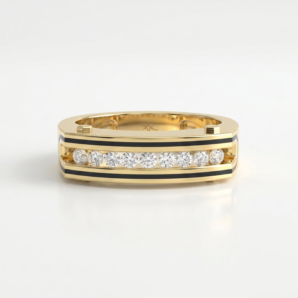 Round Diamond Onyx Channel Men's Ring ( 0.40 Ct. )