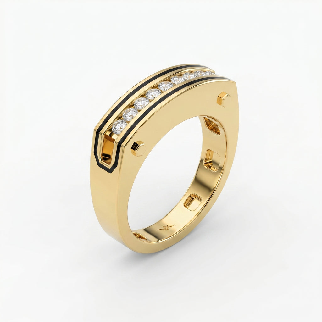 Round Diamond Onyx Channel Men's Ring ( 0.40 Ct. )