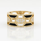 Geometric Cluster Design with Black Enamel Diamond Band