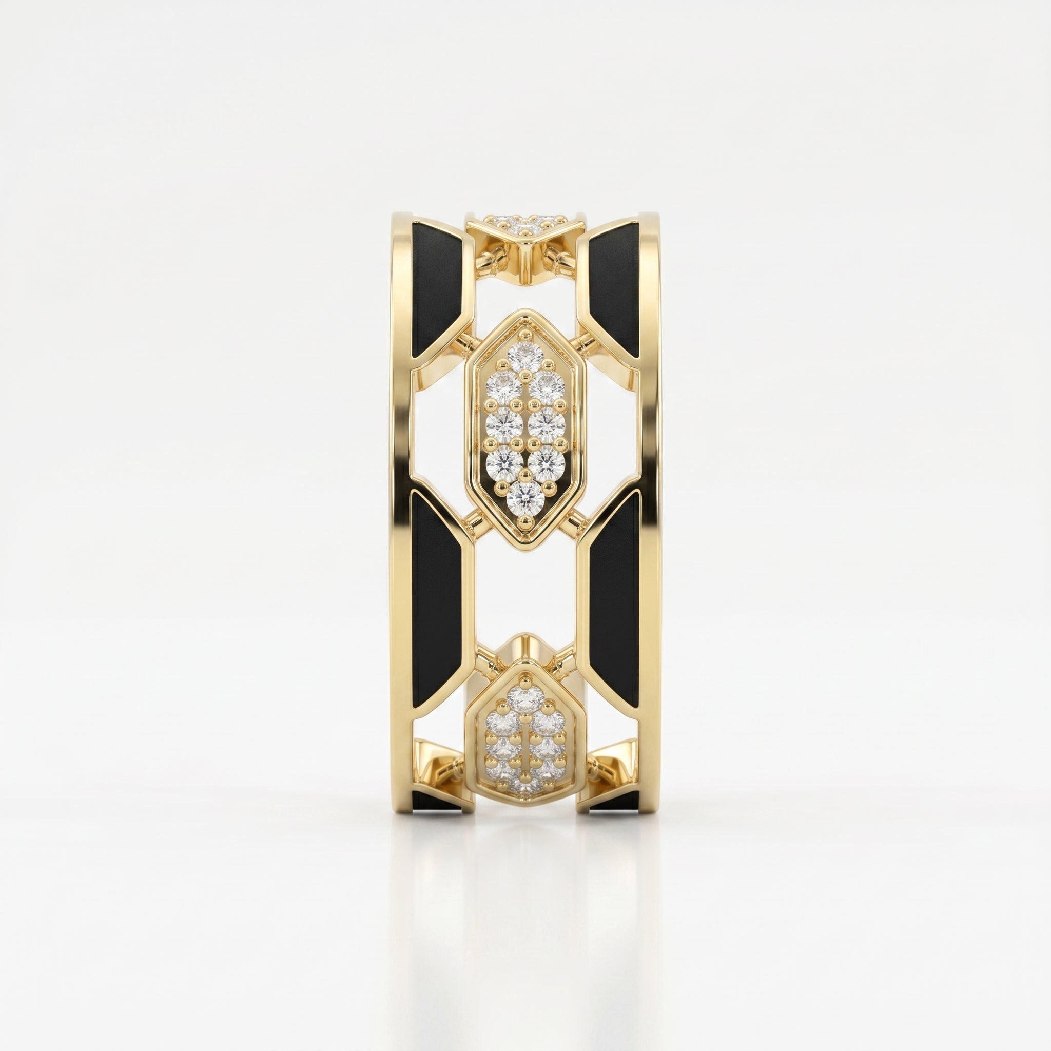 Geometric Cluster Design with Black Enamel Diamond Band