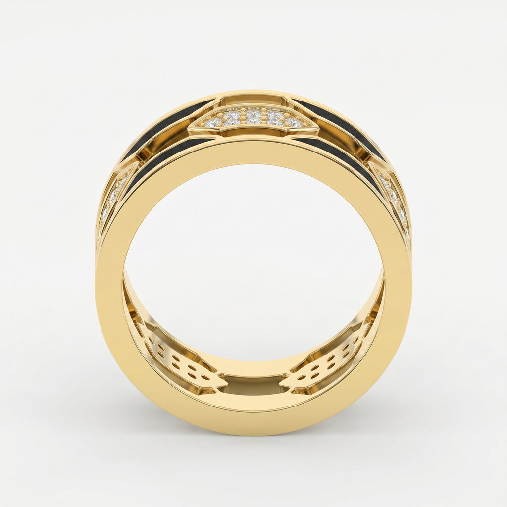 Geometric Cluster Design with Black Enamel Diamond Band