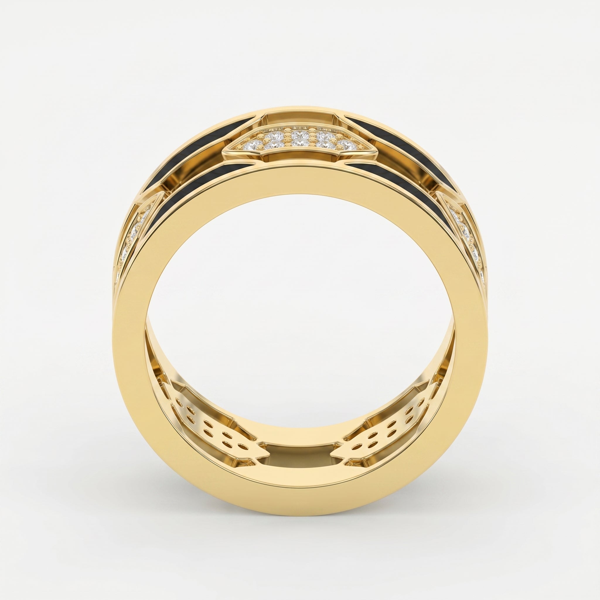 Geometric Cluster Design with Black Enamel Diamond Band