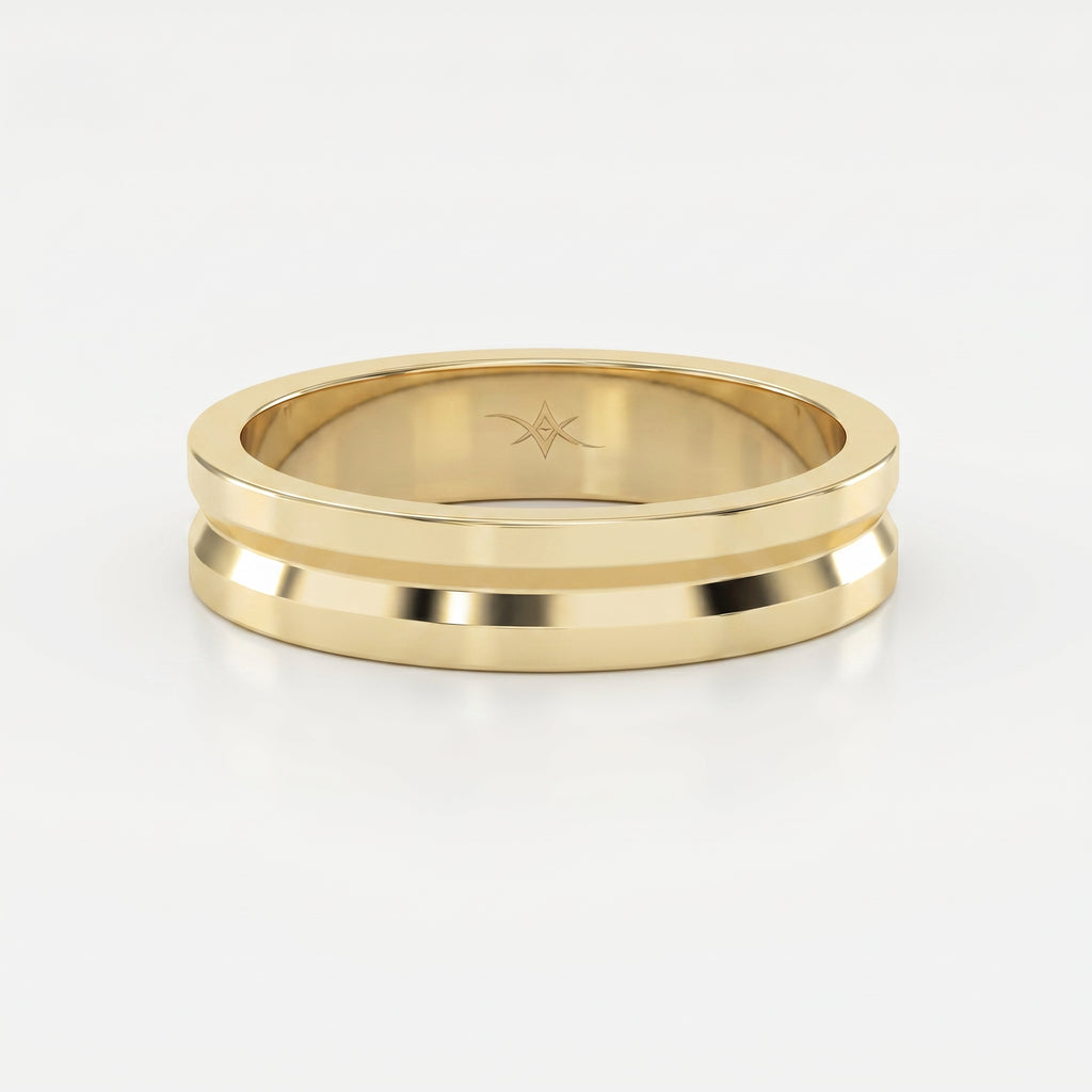Bullnose Groove Pattern Flat Wedding Metal Ring