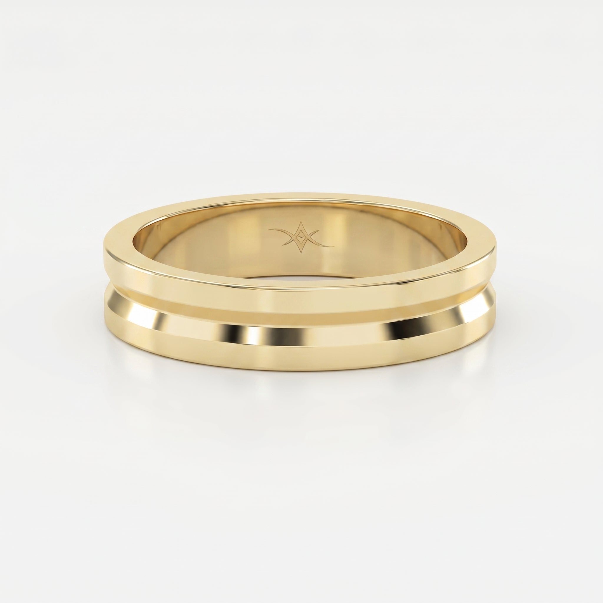 Bullnose Groove Pattern Flat Wedding Metal Ring