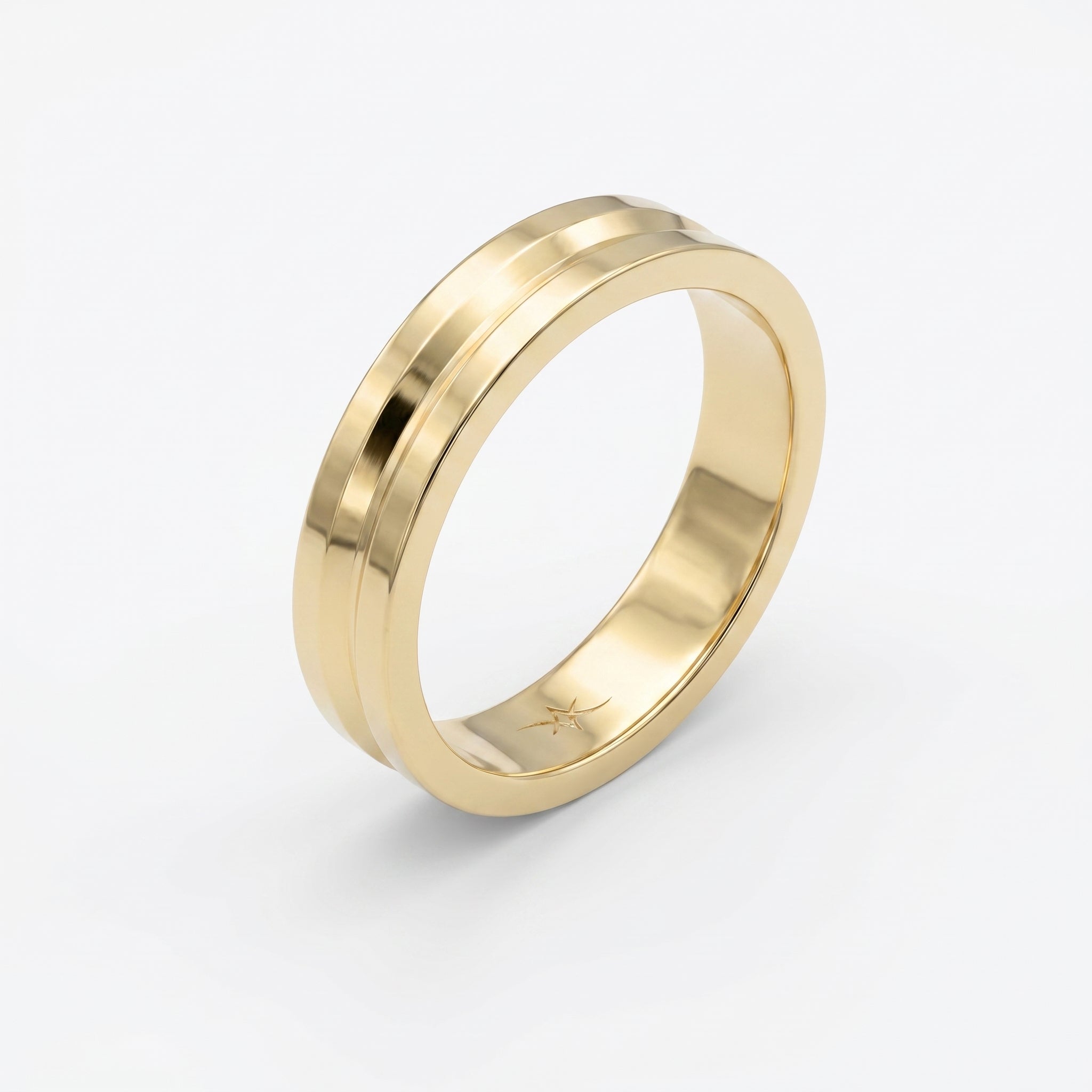 Bullnose Groove Pattern Flat Wedding Metal Ring