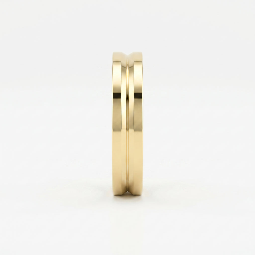 Bullnose Groove Pattern Flat Wedding Metal Ring