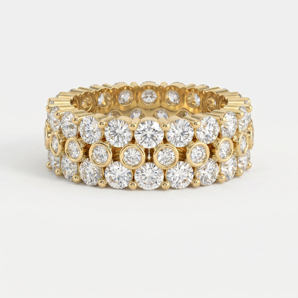 Wide Multi Row Round Brilliant Cut Diamond Band