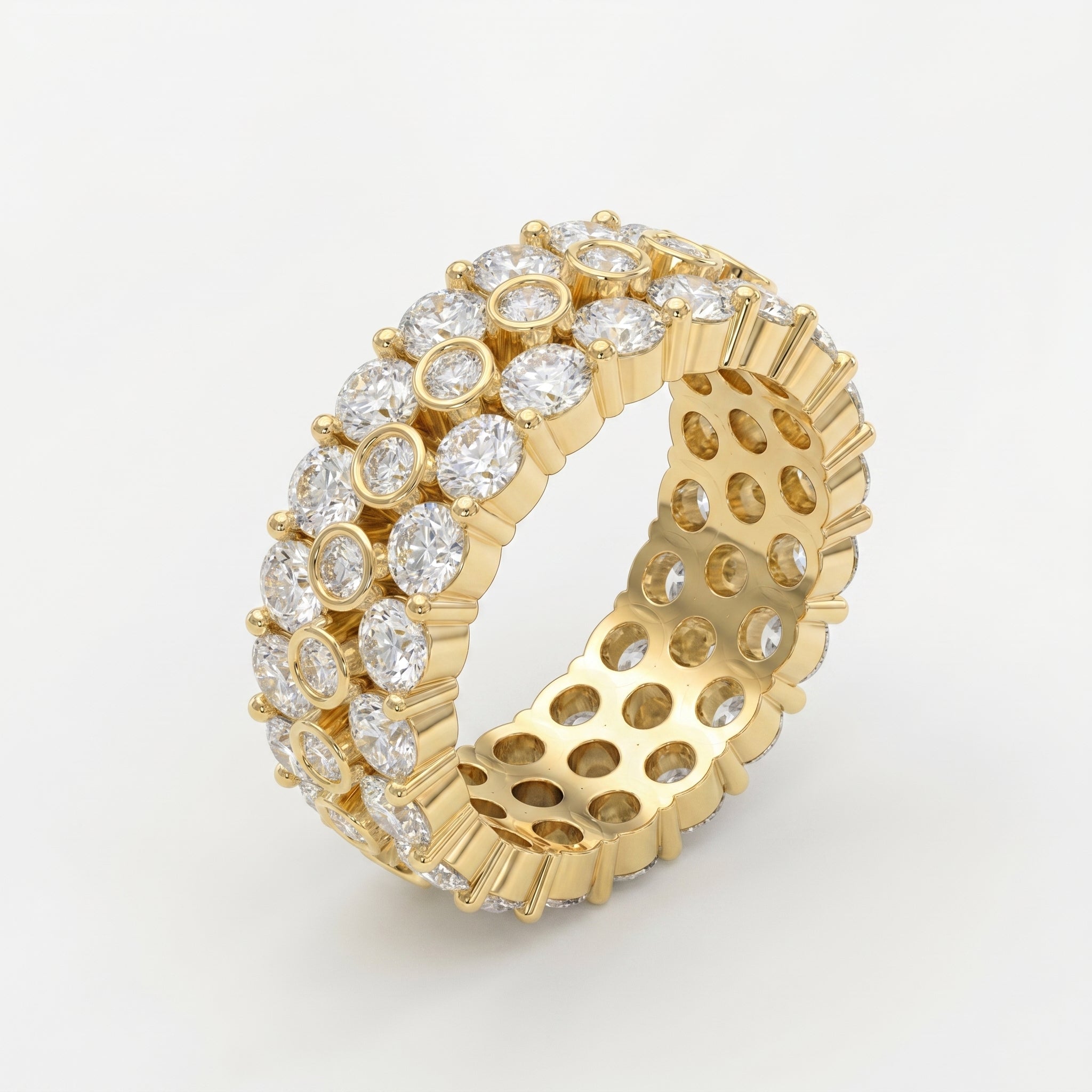Wide Multi Row Round Brilliant Cut Diamond Band