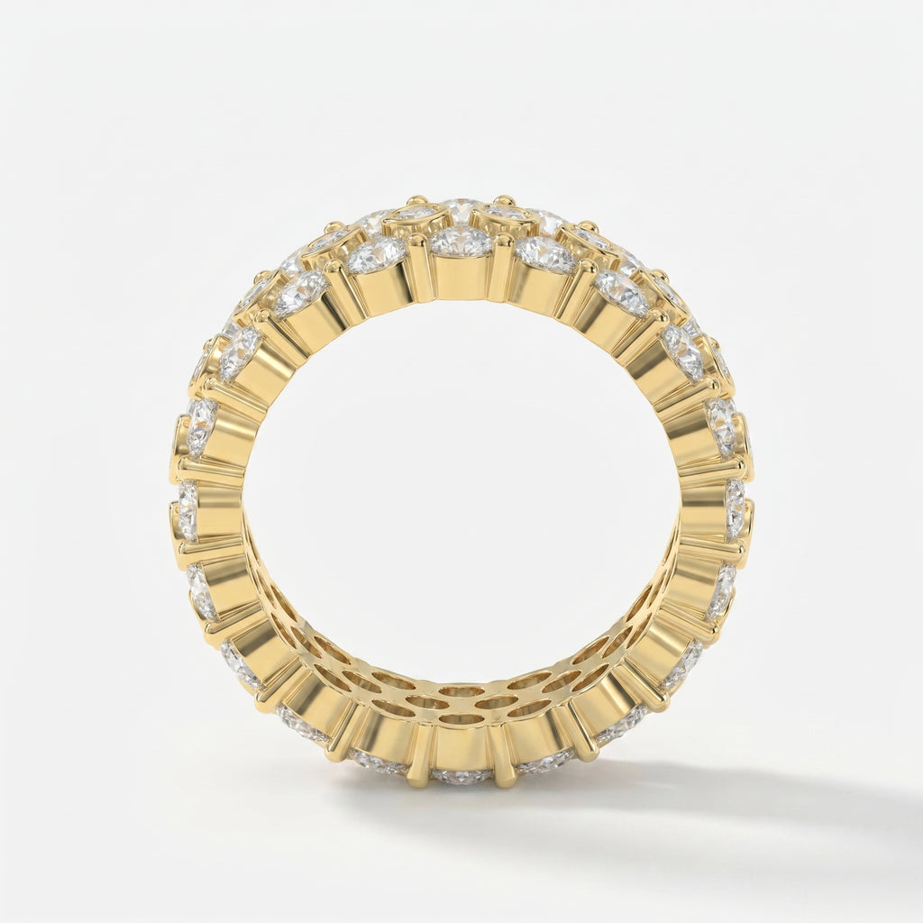 Wide Multi Row Round Brilliant Cut Diamond Band