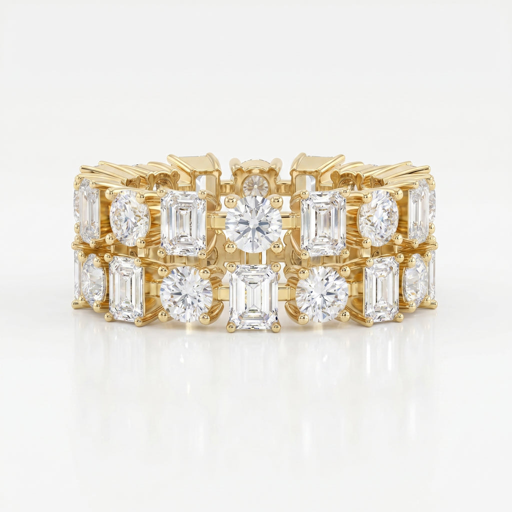 Uniqe Statement Wide Round & Emerald Diamond Band