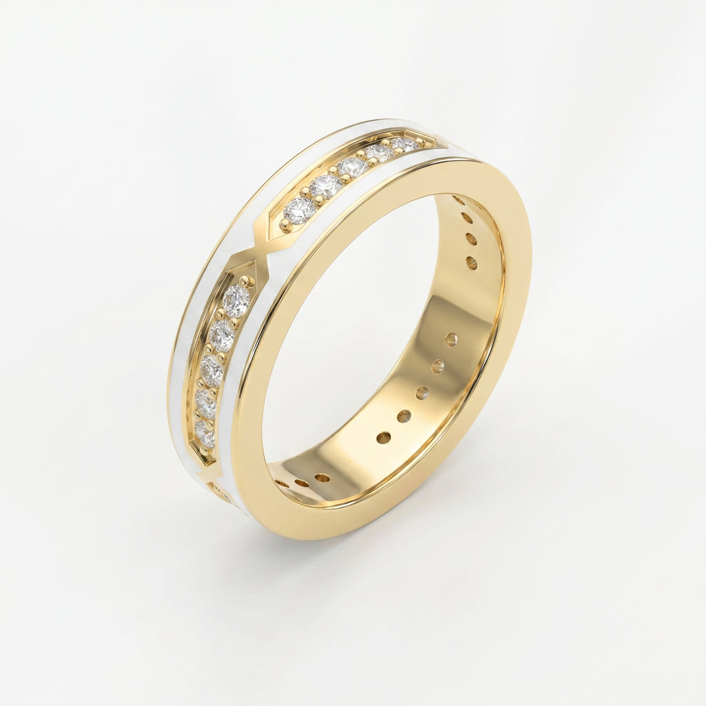 Round Diamond With White Enamel Band