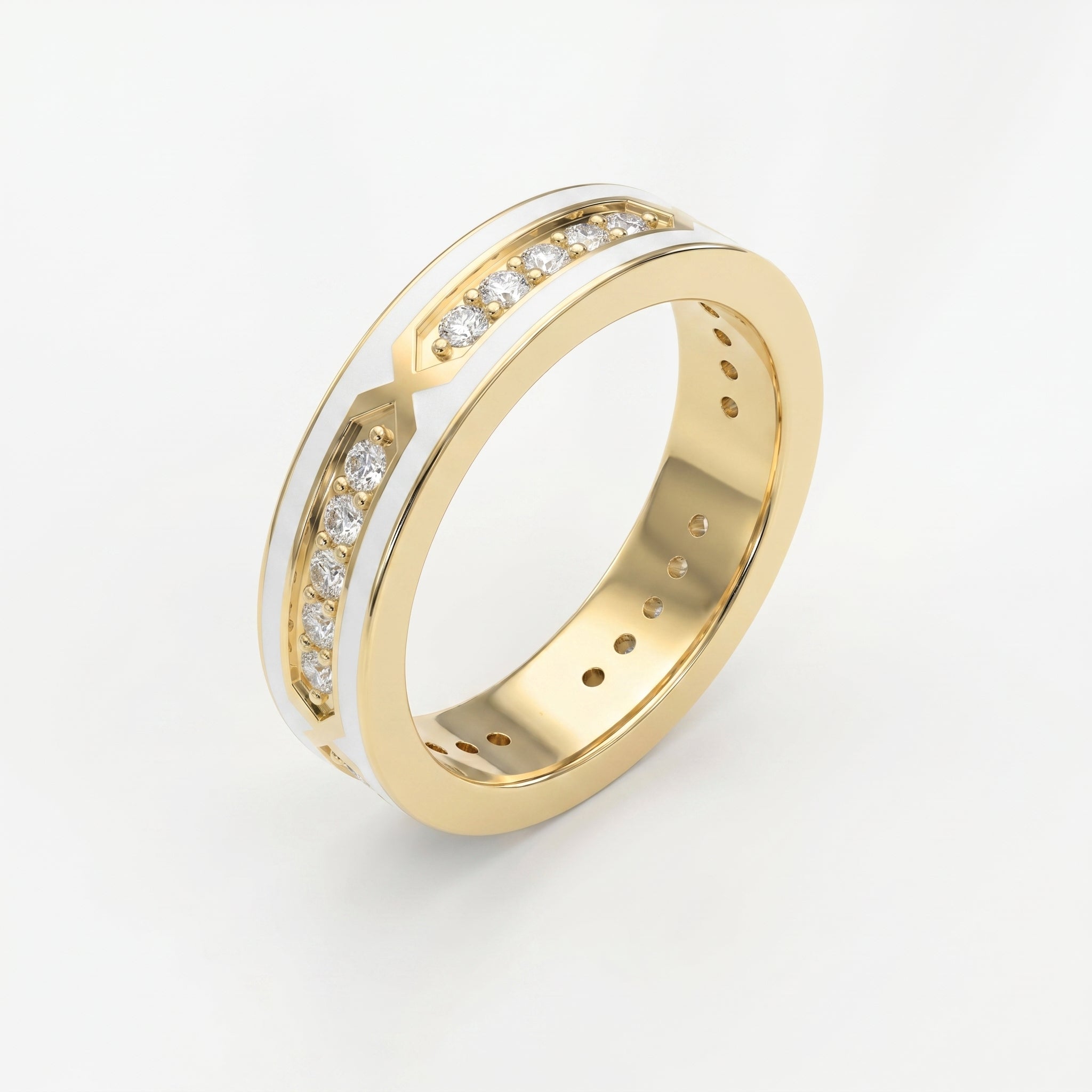 Round Diamond With White Enamel Band