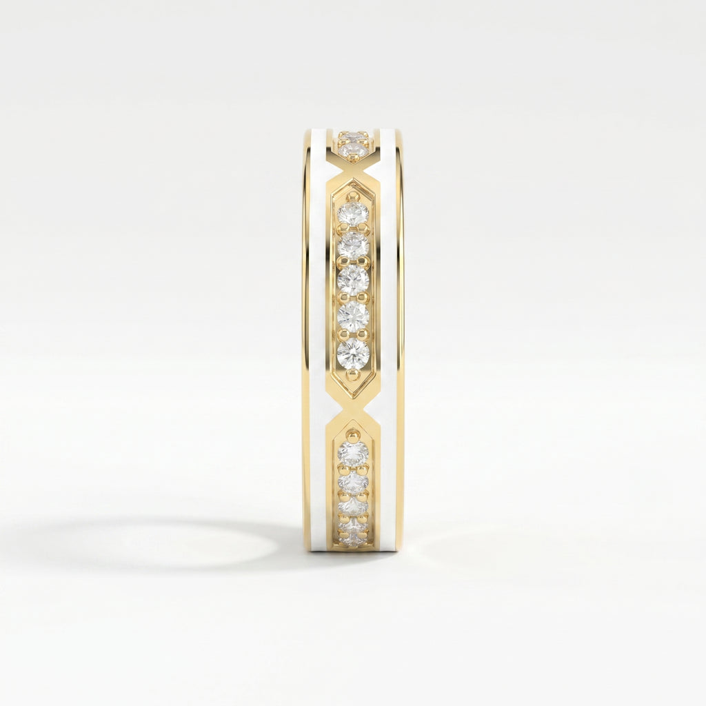 Round Diamond With White Enamel Band