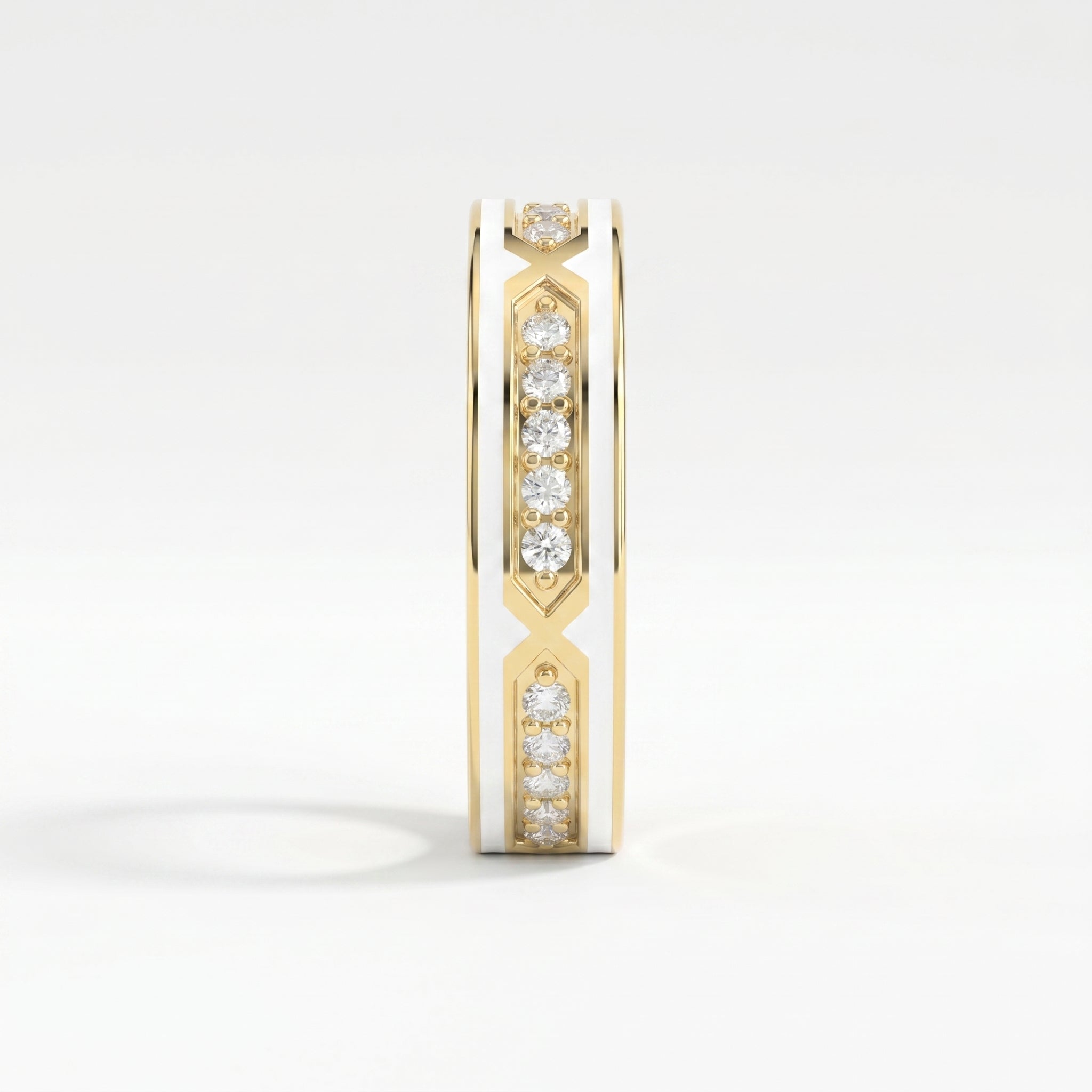 Round Diamond With White Enamel Band