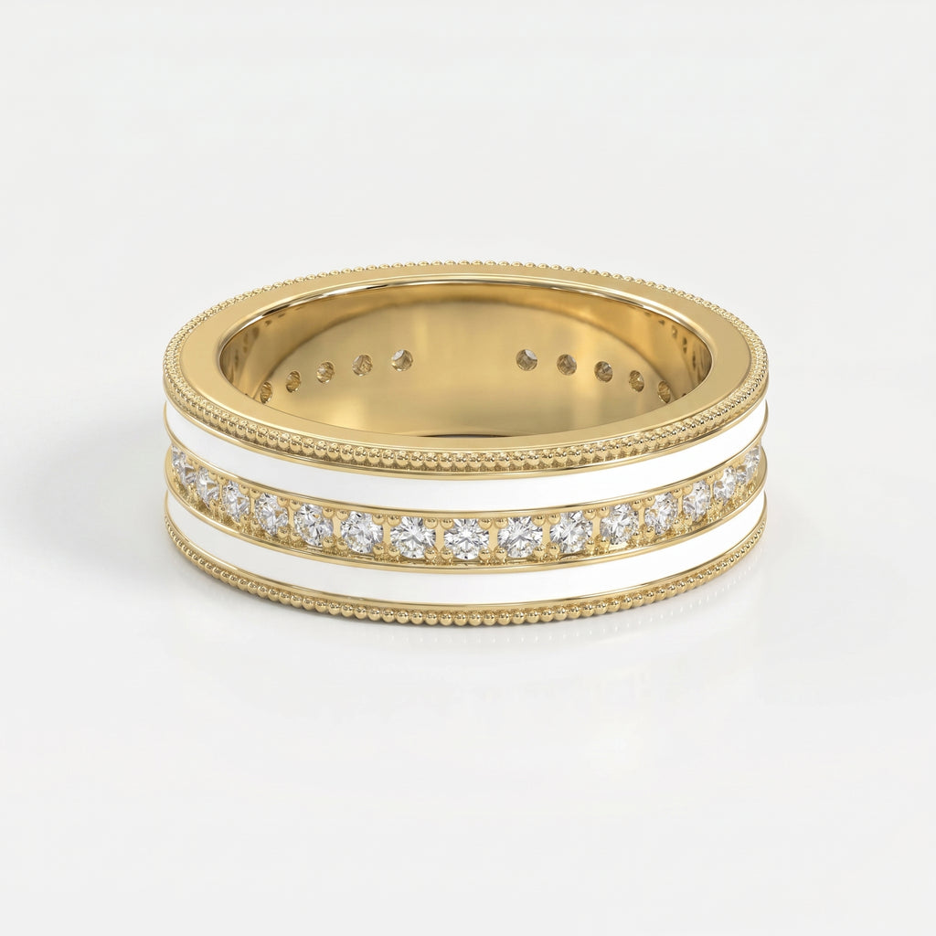 Half Carat Round Diamond With White Enamel Band