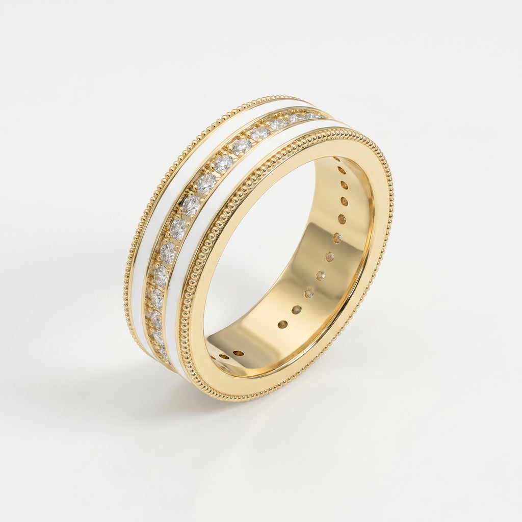 Half Carat Round Diamond With White Enamel Band