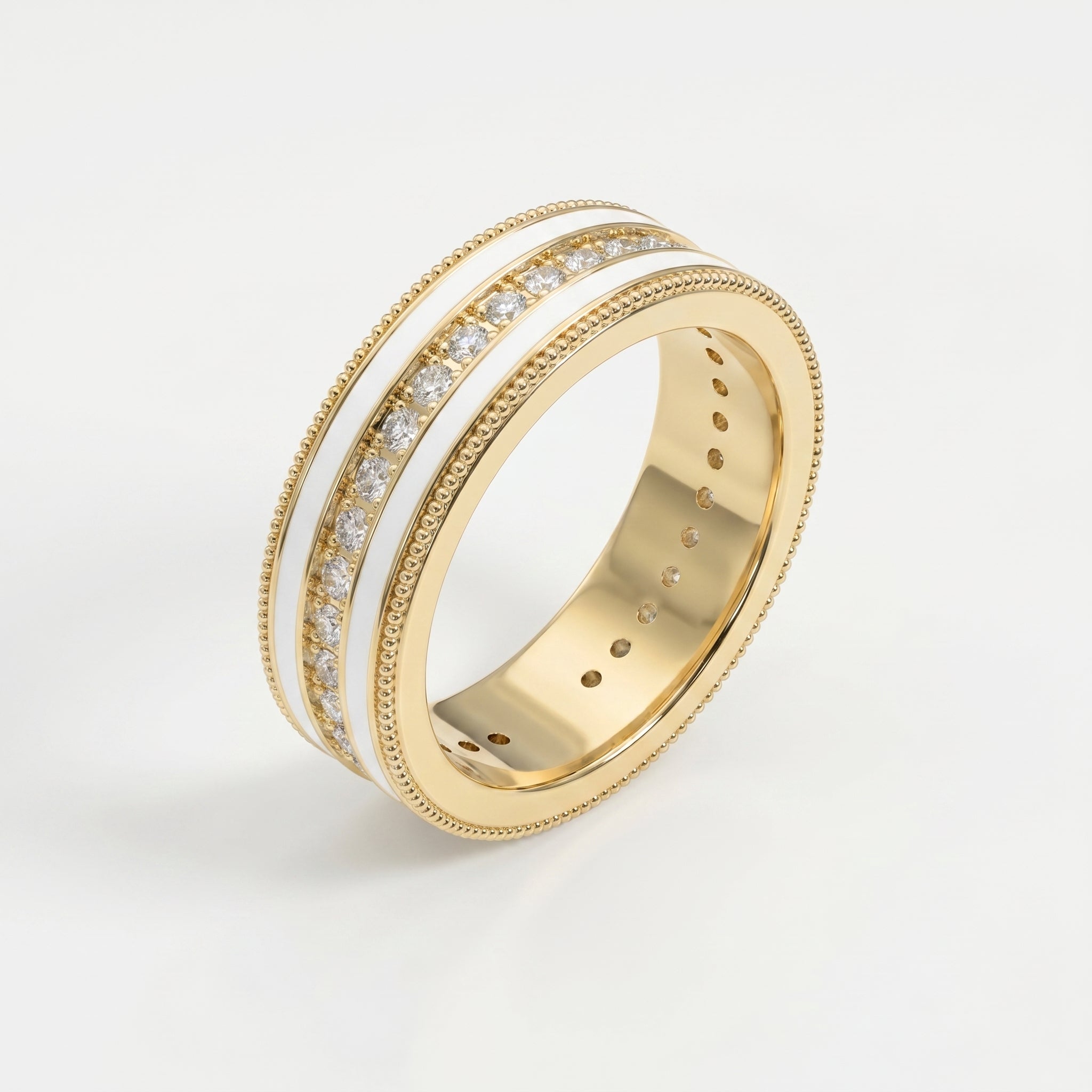 Half Carat Round Diamond With White Enamel Band