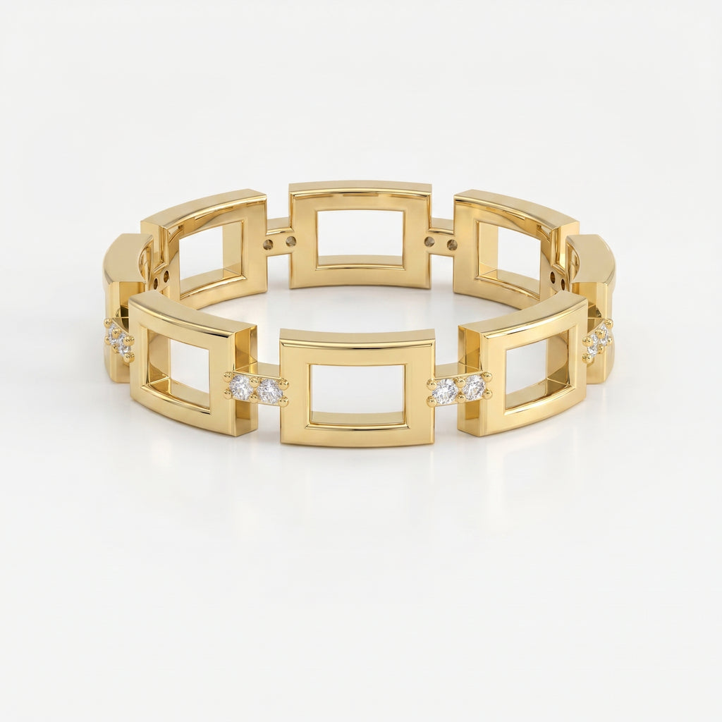 Square Link Dainty Round Diamond Wedding Band