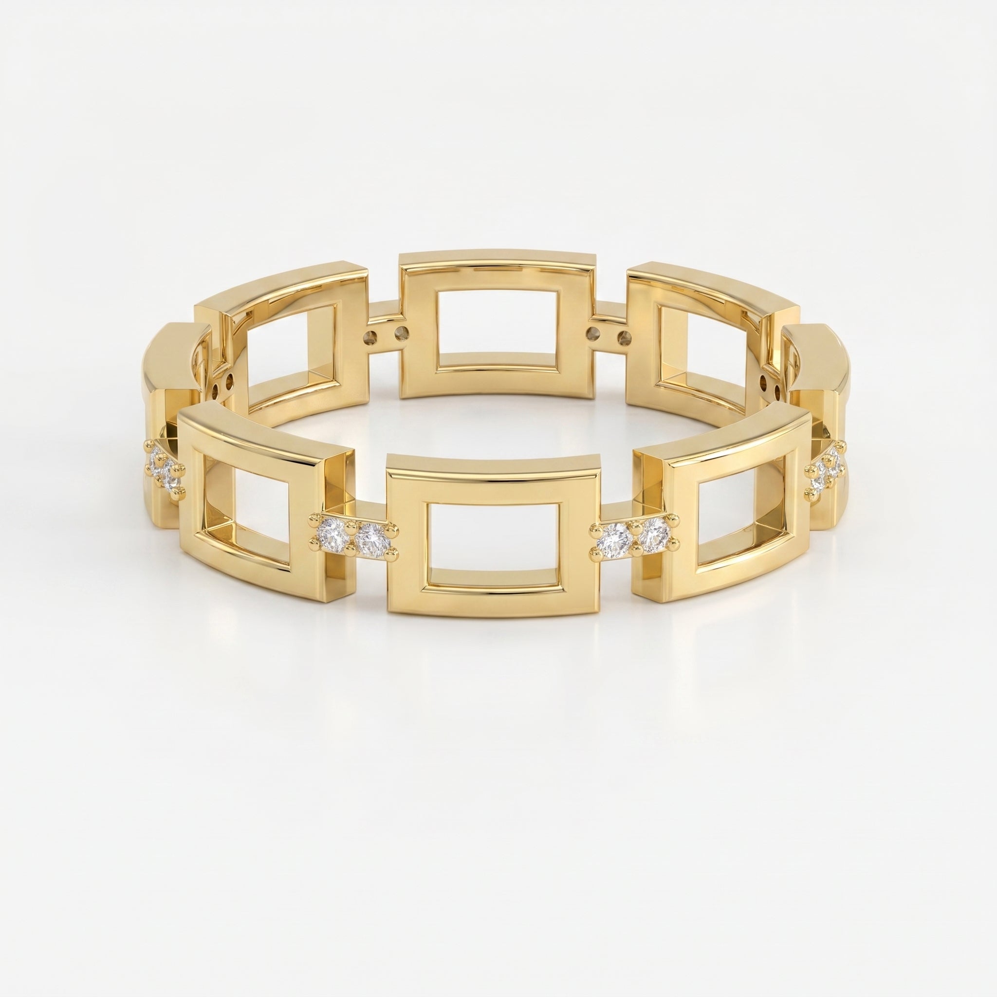 Square Link Dainty Round Diamond Wedding Band