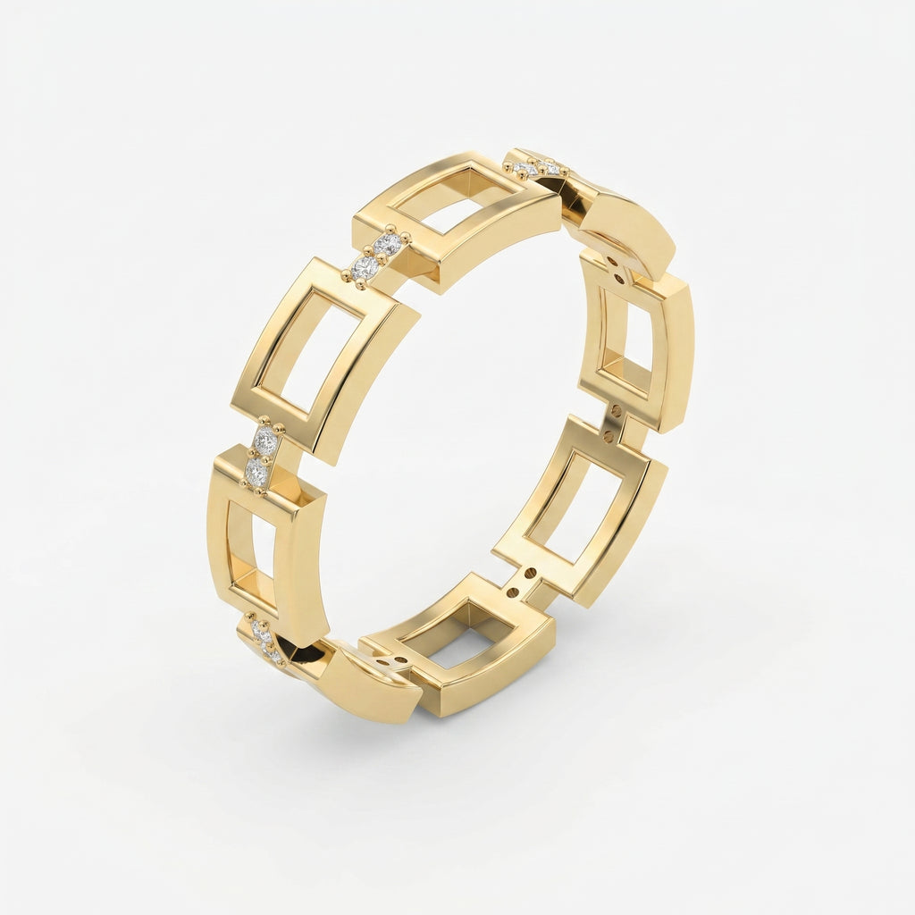 Square Link Dainty Round Diamond Wedding Band