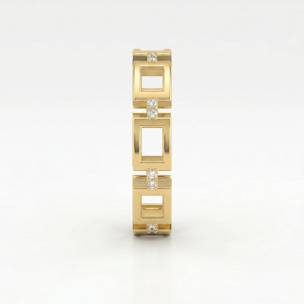 Square Link Dainty Round Diamond Wedding Band