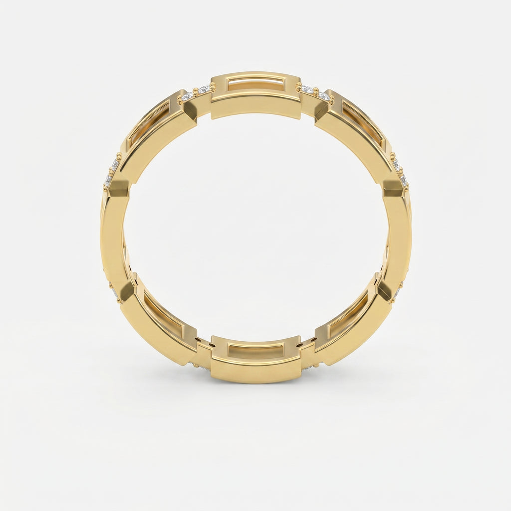 Square Link Dainty Round Diamond Wedding Band