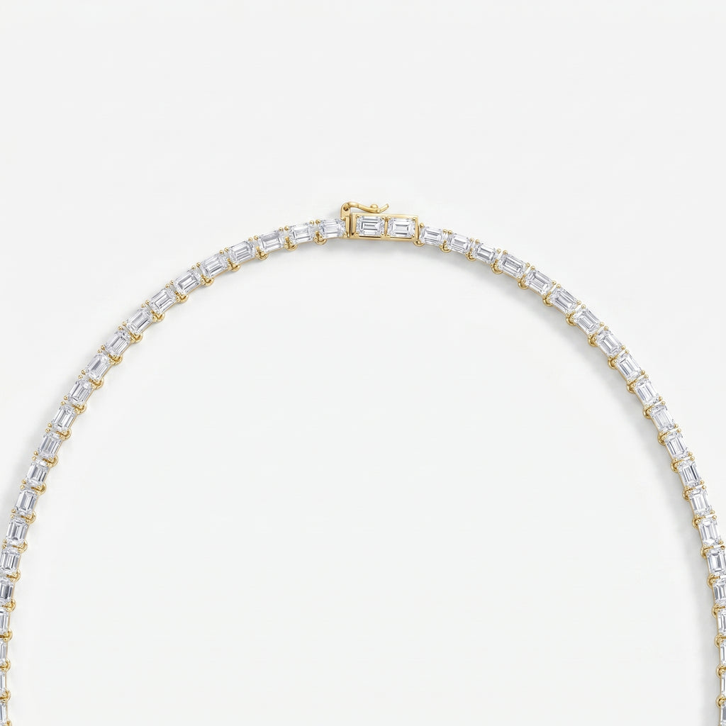 Elevate Elegance Emerald Cut Diamond Tennis Necklace