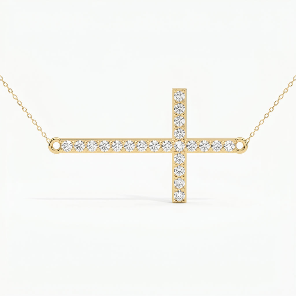 Side Way Cross Round Diamond Necklace