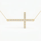Side Way Cross Round Diamond Necklace