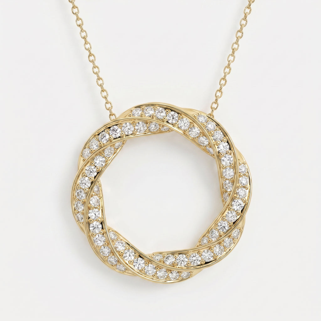 Round Diamond Twisted Circle of Life Fashion Necklace 