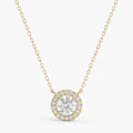 Round Shape Diamond and Side Stone Halo Design Necklace