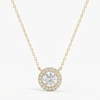 Round Shape Diamond and Side Stone Halo Design Necklace