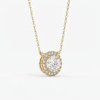 Round Shape Diamond and Side Stone Halo Design Necklace