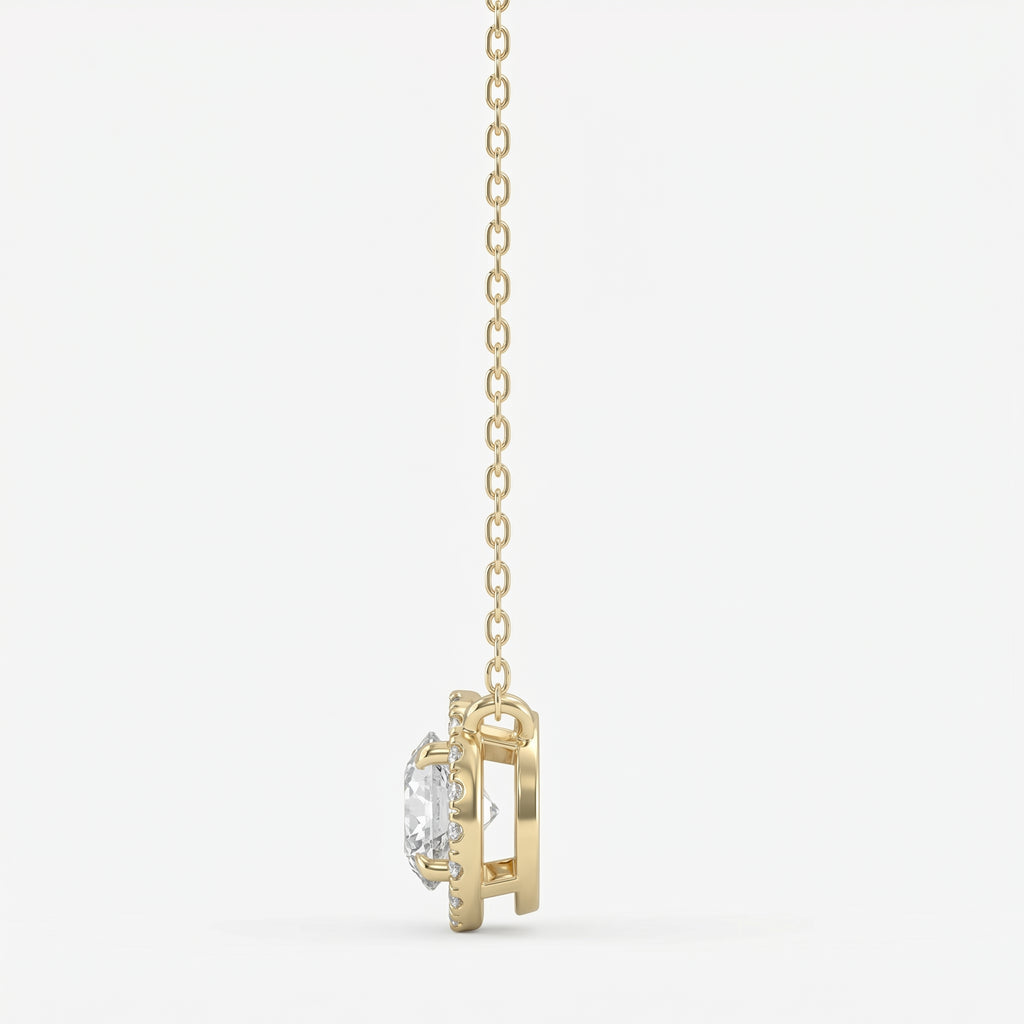 Round Shape Diamond and Side Stone Halo Design Necklace