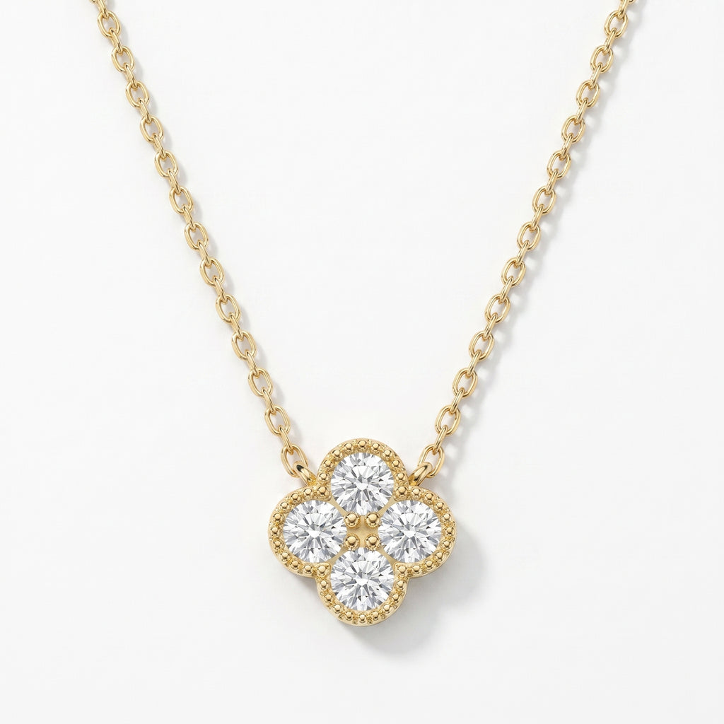 Four Round Brilliant Diamond Clover Design Heritage Necklace